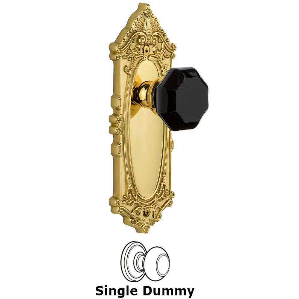Single Dummy - Grande Victorian Rosette with Black Lyon Crystal Knob in Lifetime Brass