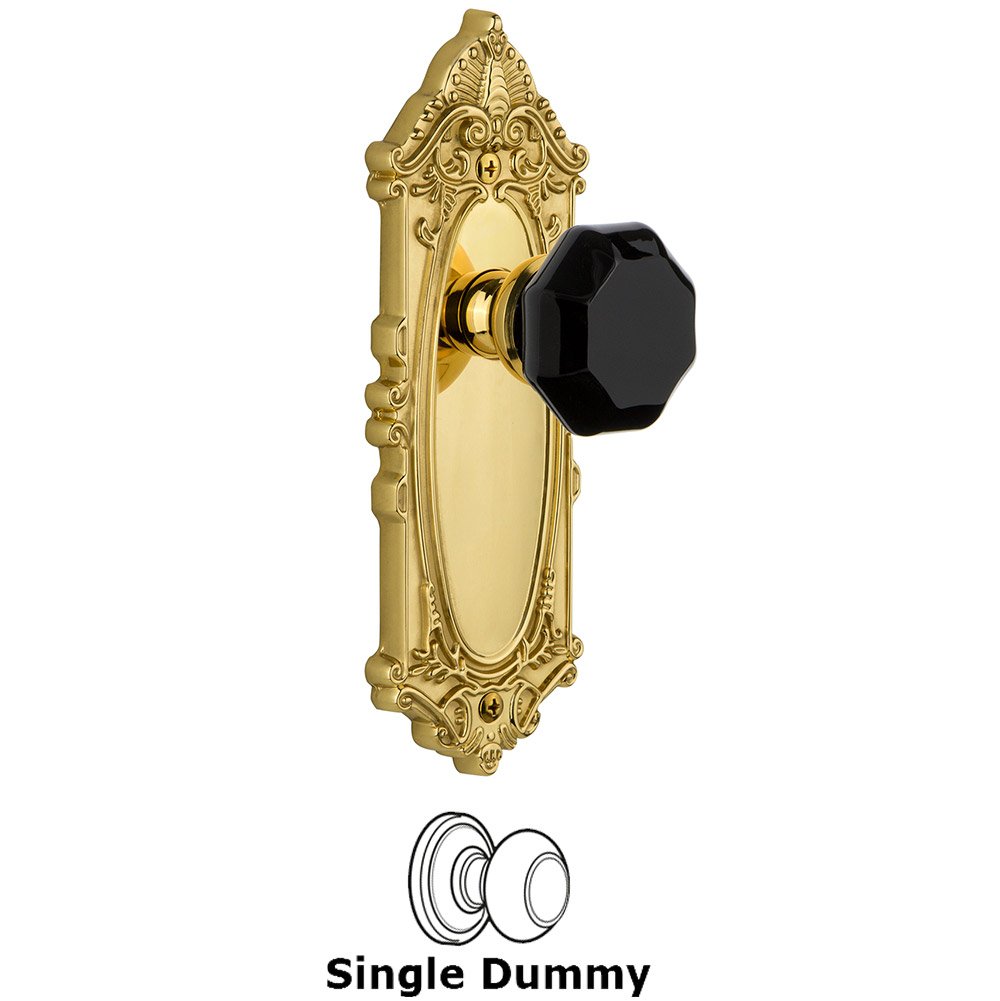 Single Dummy - Grande Victorian Rosette with Black Lyon Crystal Knob in Polished Brass