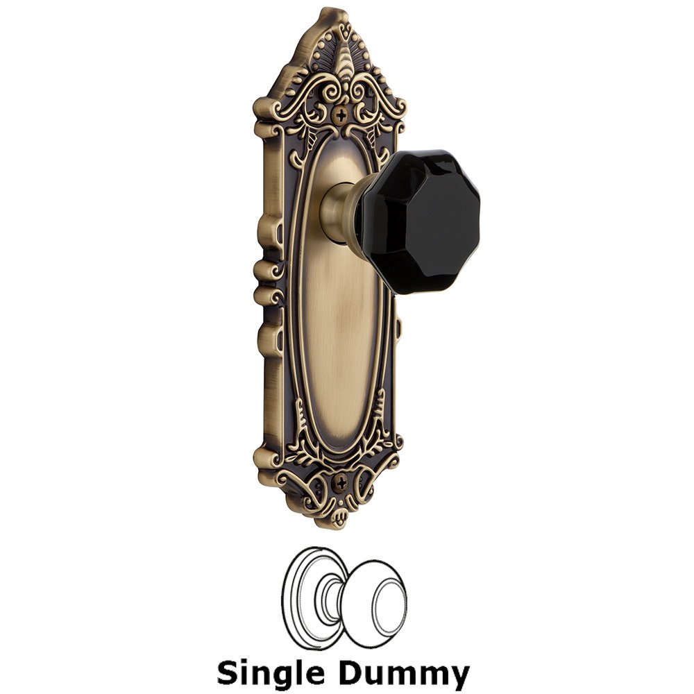 Single Dummy - Grande Victorian Rosette with Black Lyon Crystal Knob in Vintage Brass