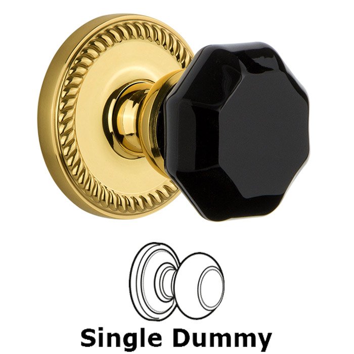Single Dummy - Newport Rosette with Black Lyon Crystal Knob in Polished Brass