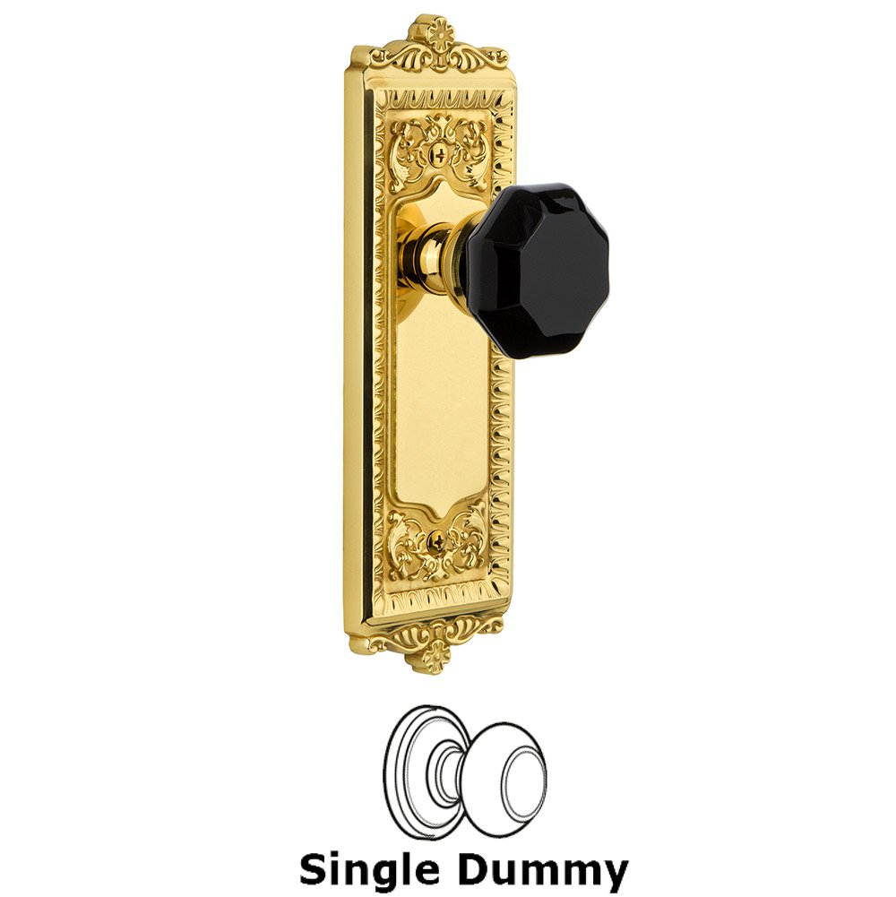 Single Dummy - Windsor Rosette with Black Lyon Crystal Knob in Polished Brass