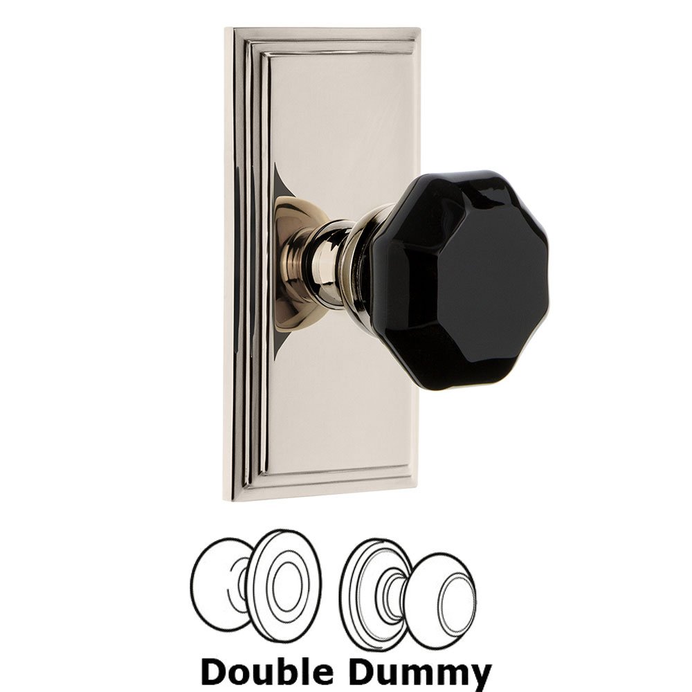 Double Dummy - Carre Rosette with Black Lyon Crystal Knob in Polished Nickel