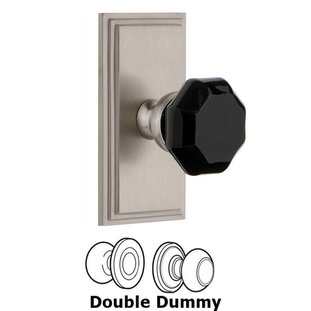 Double Dummy - Carre Rosette with Black Lyon Crystal Knob in Satin Nickel
