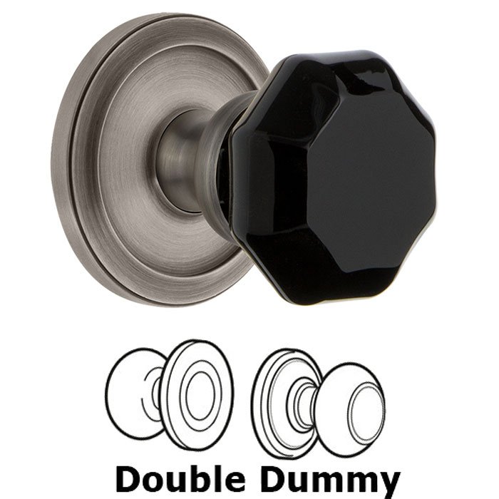 Double Dummy - Circulaire Rosette with Black Lyon Crystal Knob in Antique Pewter