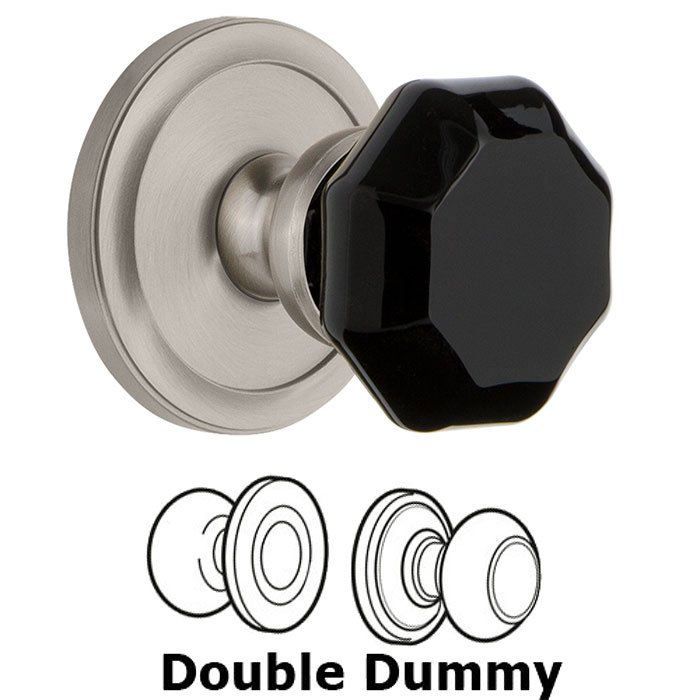 Double Dummy - Circulaire Rosette with Black Lyon Crystal Knob in Satin Nickel