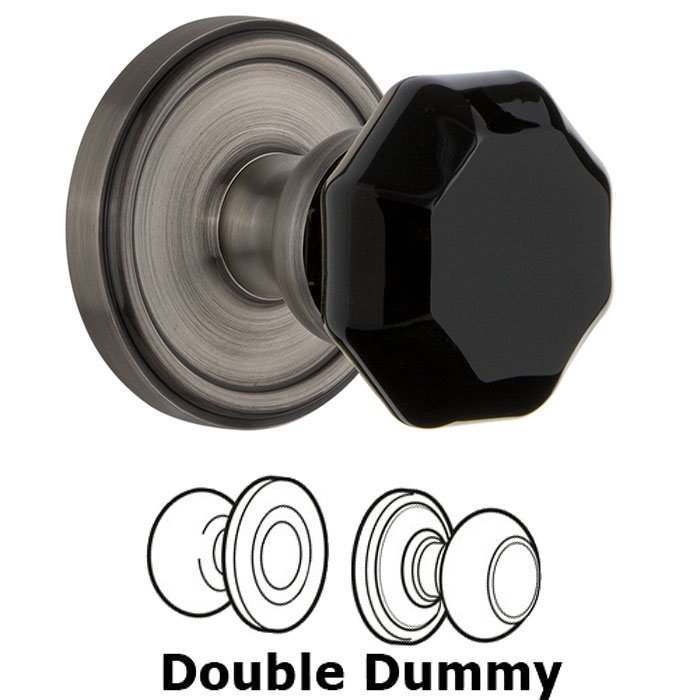 Double Dummy - Georgetown Rosette with Black Lyon Crystal Knob in Antique Pewter