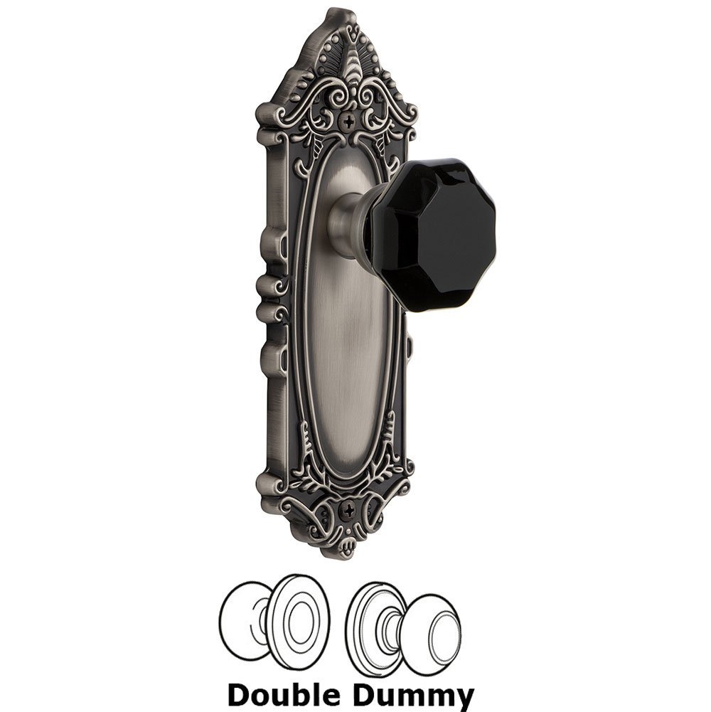 Double Dummy - Grande Victorian Rosette with Black Lyon Crystal Knob in Antique Pewter