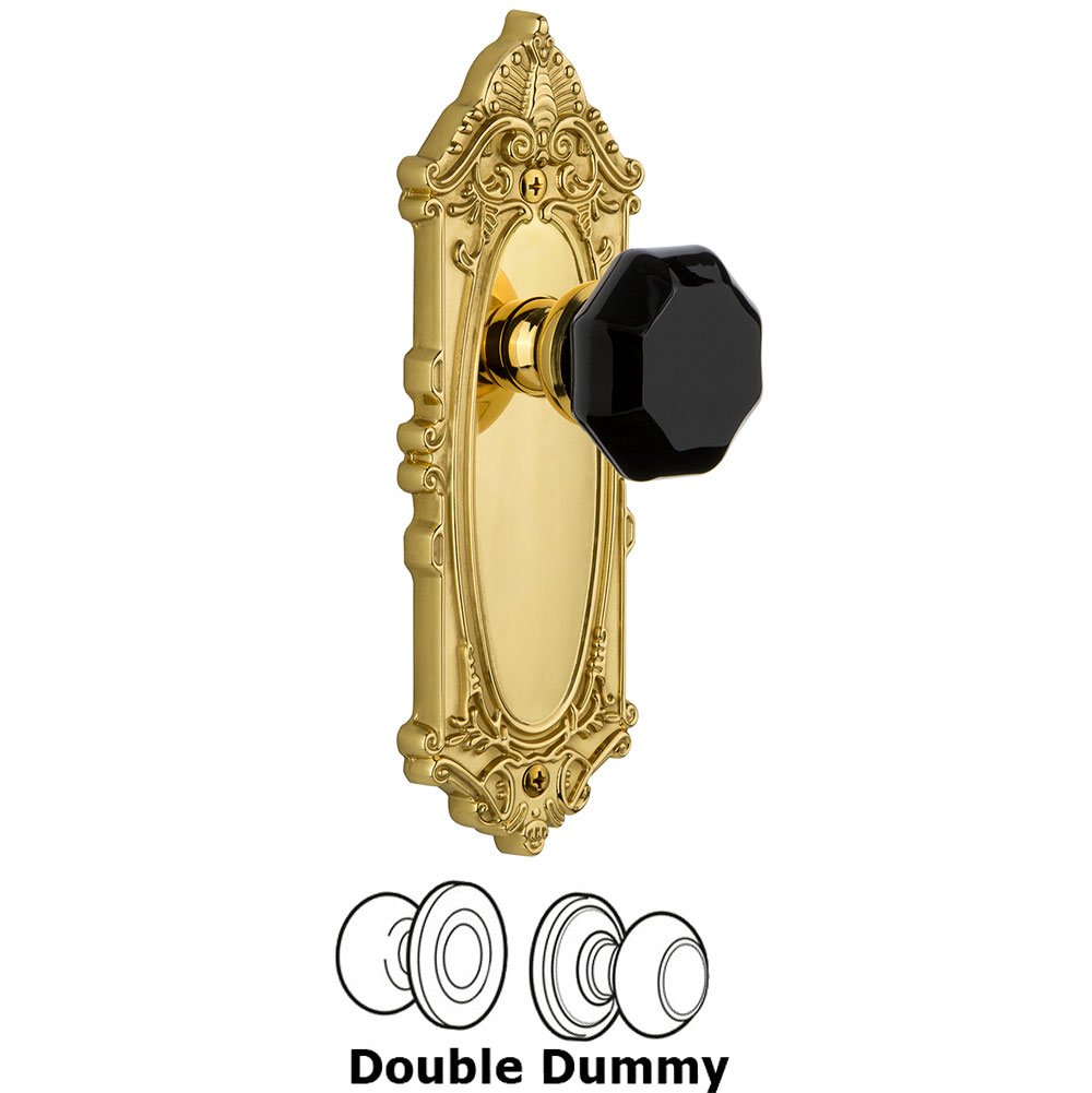 Double Dummy - Grande Victorian Rosette with Black Lyon Crystal Knob in Polished Brass