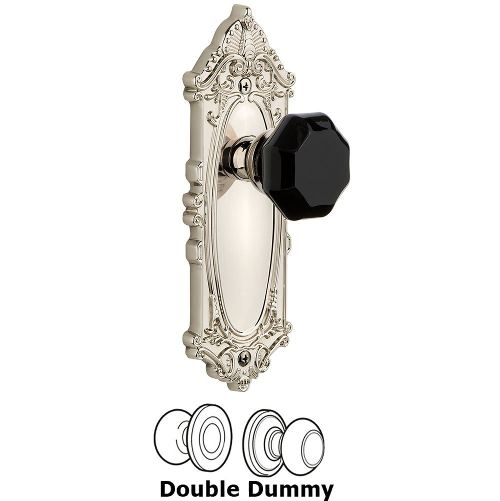 Double Dummy - Grande Victorian Rosette with Black Lyon Crystal Knob in Polished Nickel
