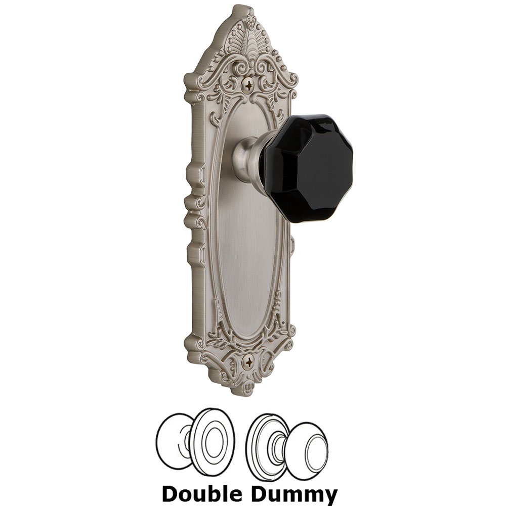 Double Dummy - Grande Victorian Rosette with Black Lyon Crystal Knob in Satin Nickel