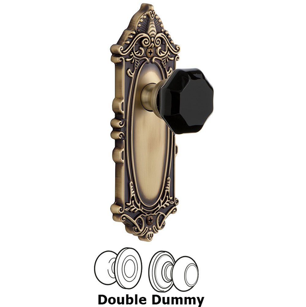 Double Dummy - Grande Victorian Rosette with Black Lyon Crystal Knob in Vintage Brass