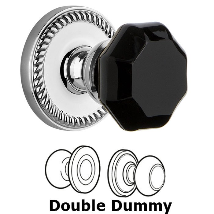 Double Dummy - Newport Rosette with Black Lyon Crystal Knob in Bright Chrome