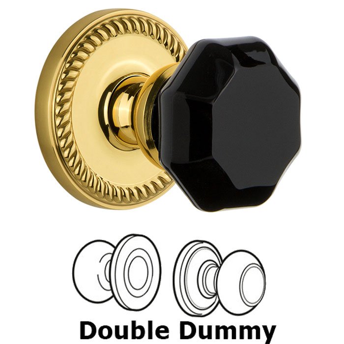 Double Dummy - Newport Rosette with Black Lyon Crystal Knob in Lifetime Brass