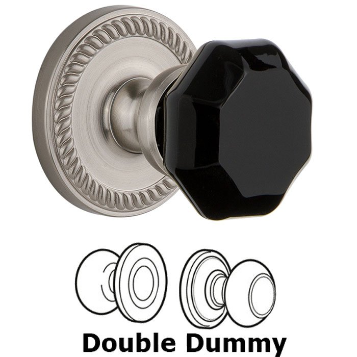 Double Dummy - Newport Rosette with Black Lyon Crystal Knob in Satin Nickel