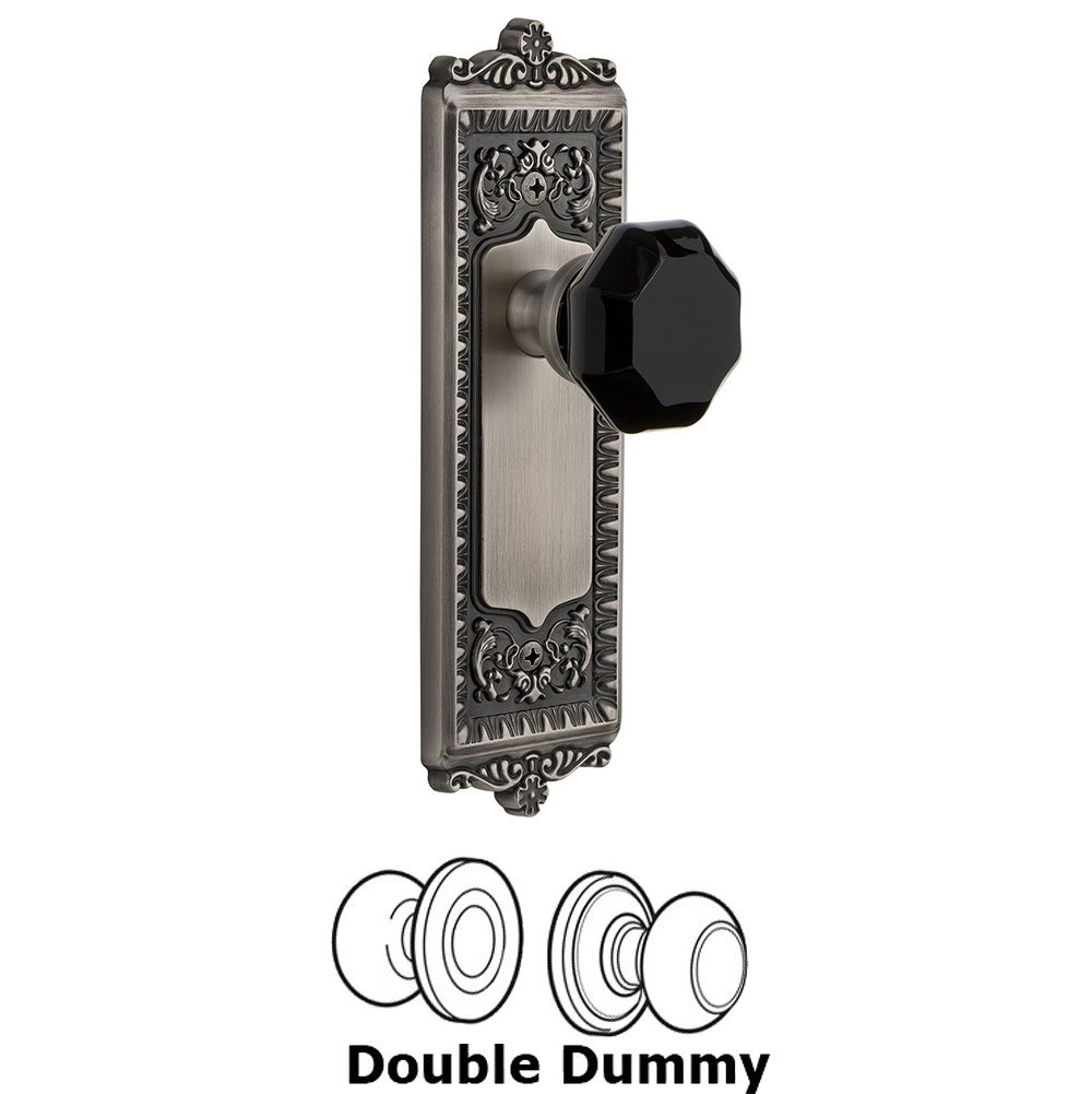 Double Dummy - Windsor Rosette with Black Lyon Crystal Knob in Antique Pewter