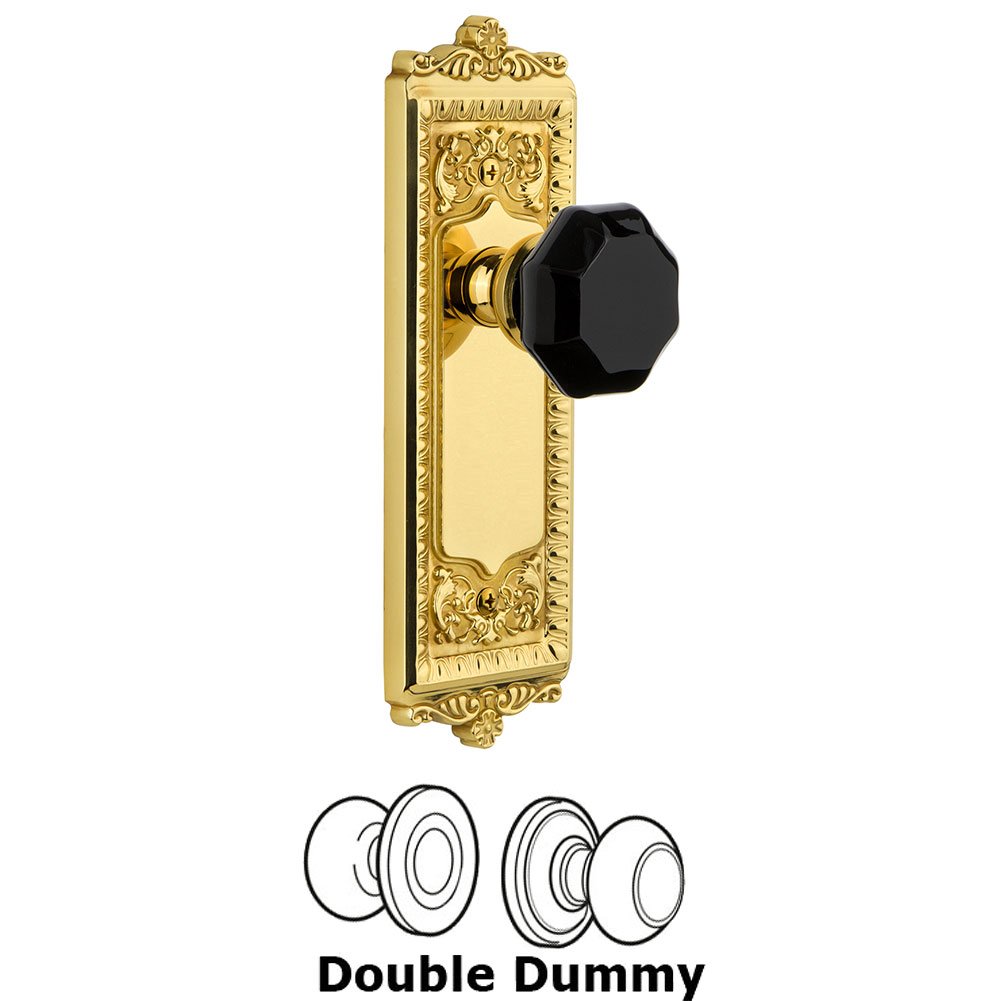 Double Dummy - Windsor Rosette with Black Lyon Crystal Knob in Polished Brass