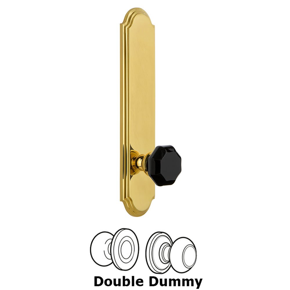 Double Dummy - Arc Rosette with Black Lyon Crystal Knob in Polished Brass