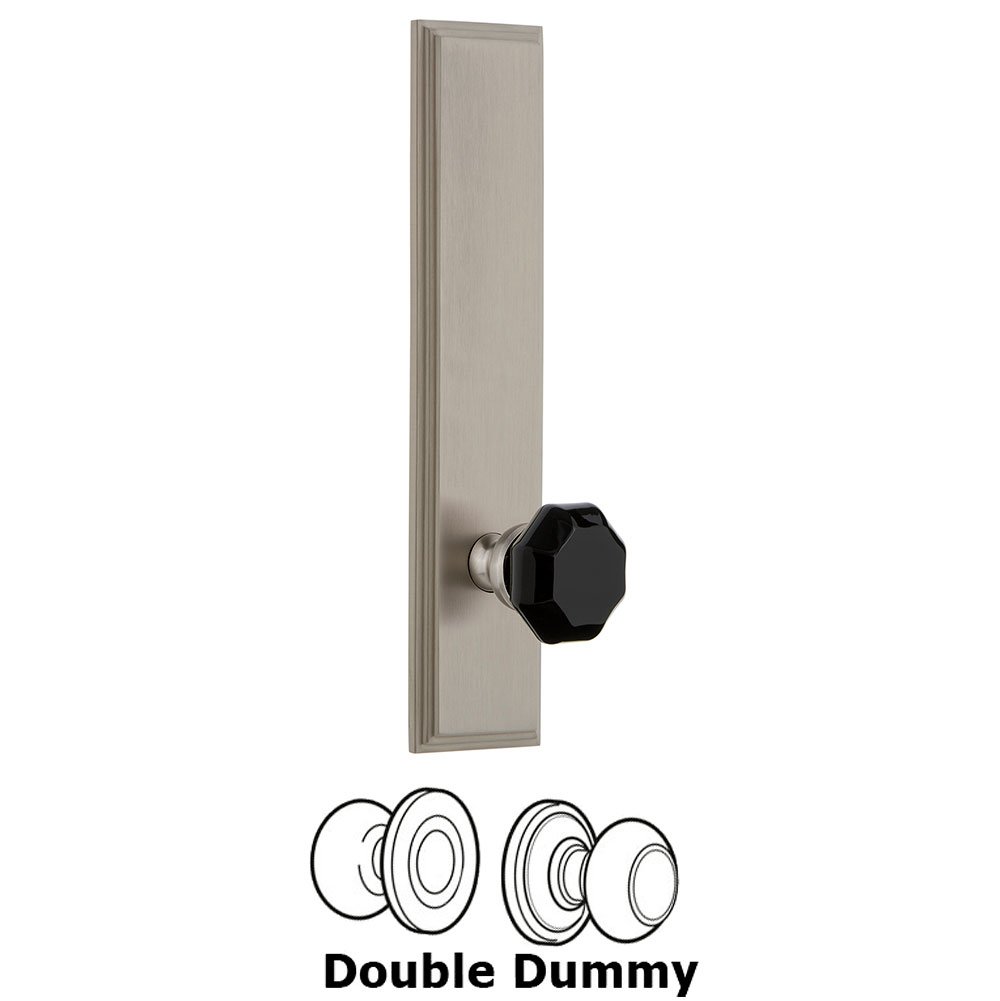 Double Dummy Carre Tall Plate with Black Lyon Crystal Knob in Satin Nickel