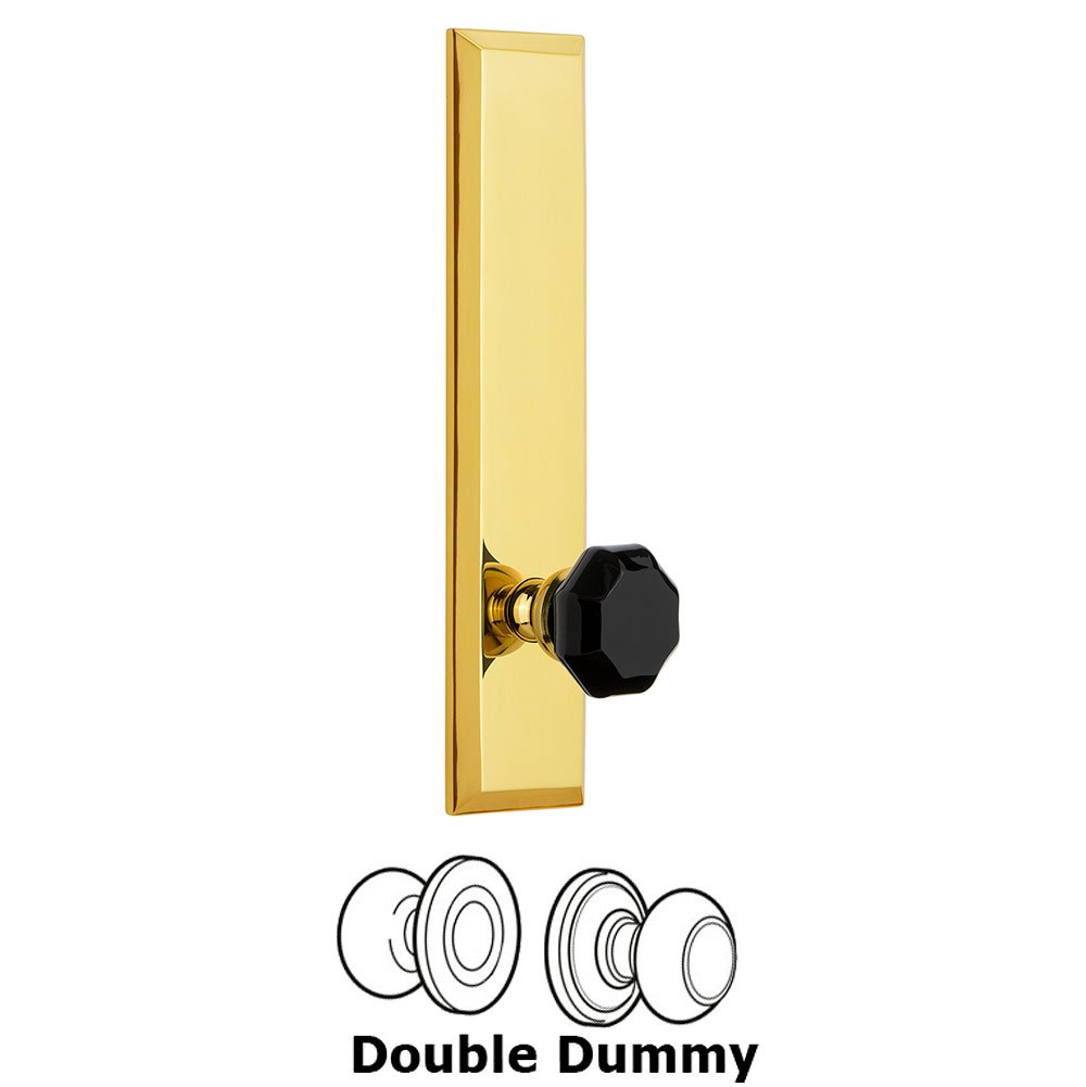 Double Dummy Fifth Avenue Tall with Black Lyon Crystal Knob in Polished Brass