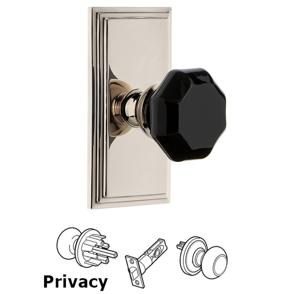 Privacy - Carre Rosette with Black Lyon Crystal Knob in Polished Nickel