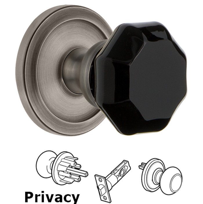 Privacy - Circulaire Rosette with Black Lyon Crystal Knob in Antique Pewter