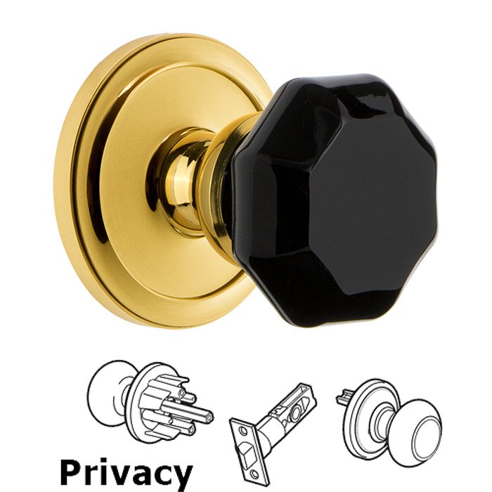 Privacy - Circulaire Rosette with Black Lyon Crystal Knob in Lifetime Brass