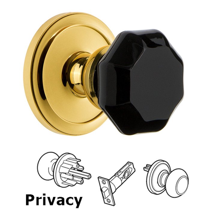 Privacy - Circulaire Rosette with Black Lyon Crystal Knob in Polished Brass