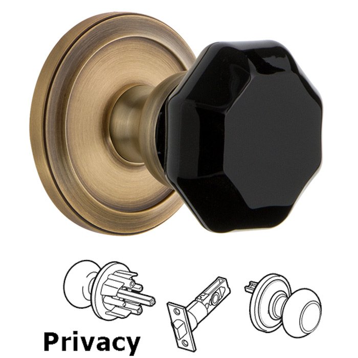 Privacy - Circulaire Rosette with Black Lyon Crystal Knob in Vintage Brass