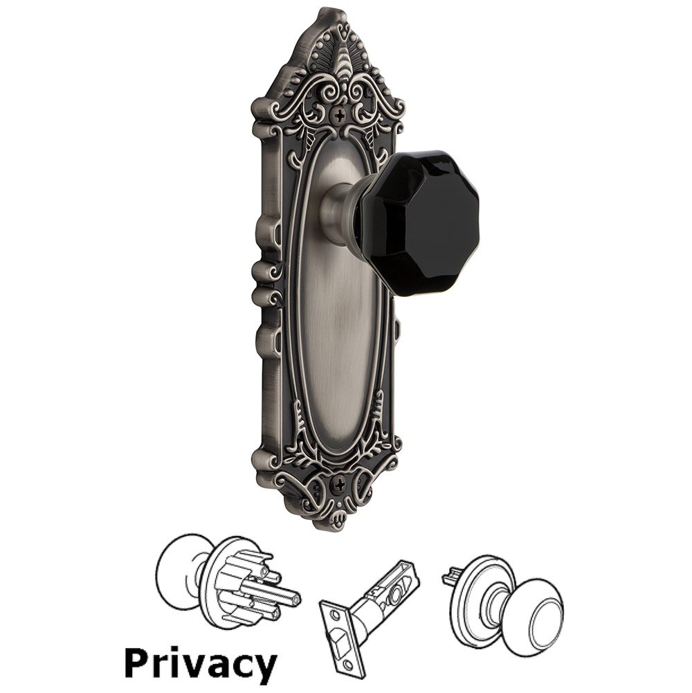 Privacy - Grande Victorian Rosette with Black Lyon Crystal Knob in Antique Pewter