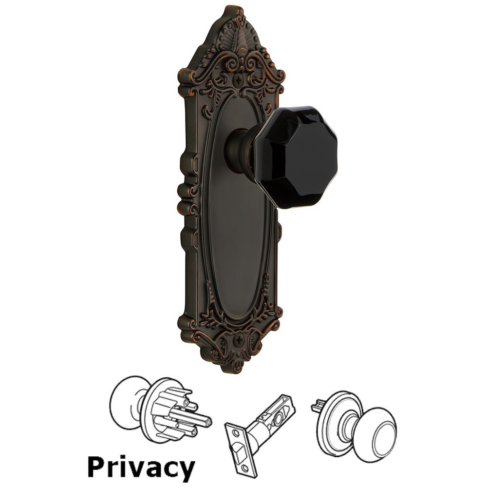 Privacy - Grande Victorian Rosette with Black Lyon Crystal Knob in Timeless Bronze