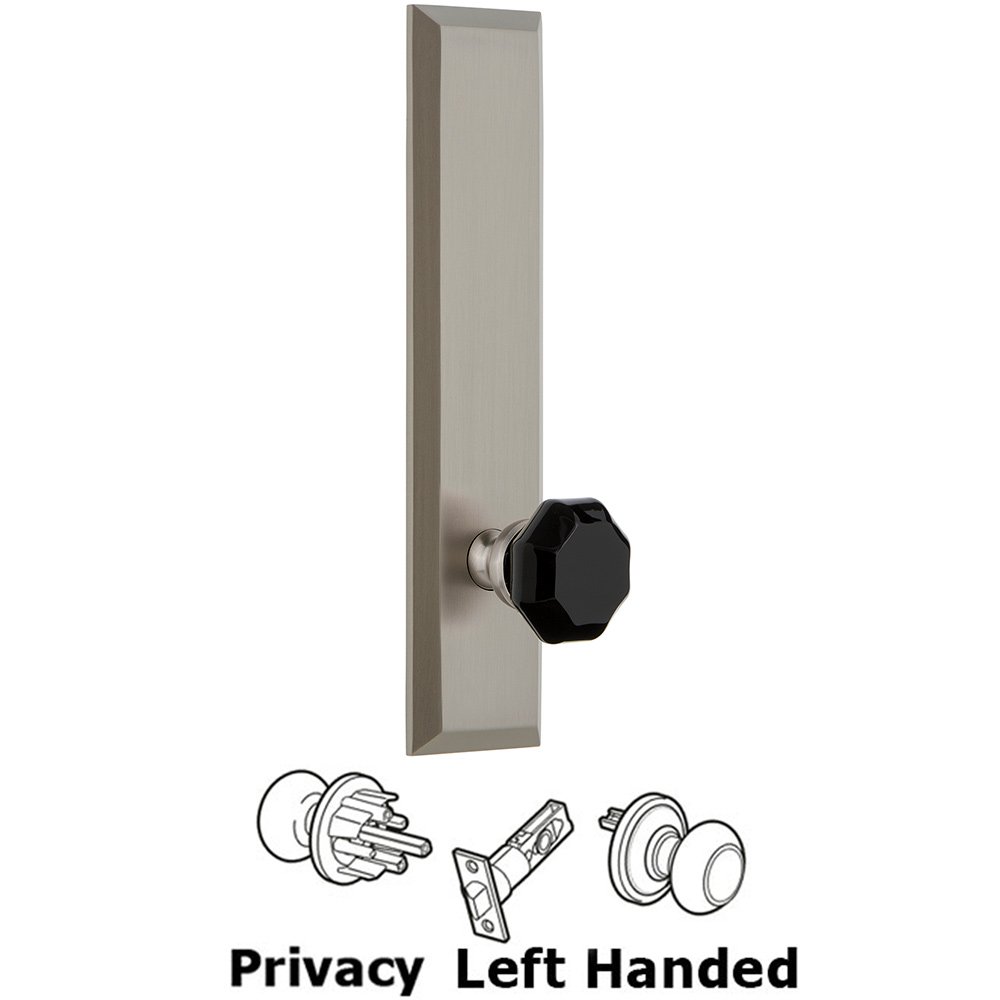 Privacy Fifth Avenue Tall Plate with Black Lyon Crystal Knob in Satin Nickel