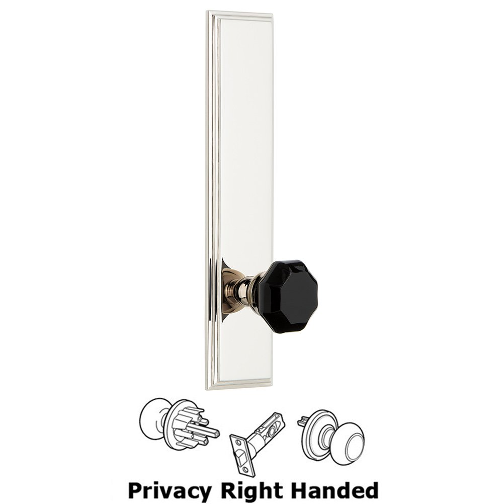 Privacy Carre Tall Plate with Black Lyon Crystal Knob in Polished Nickel