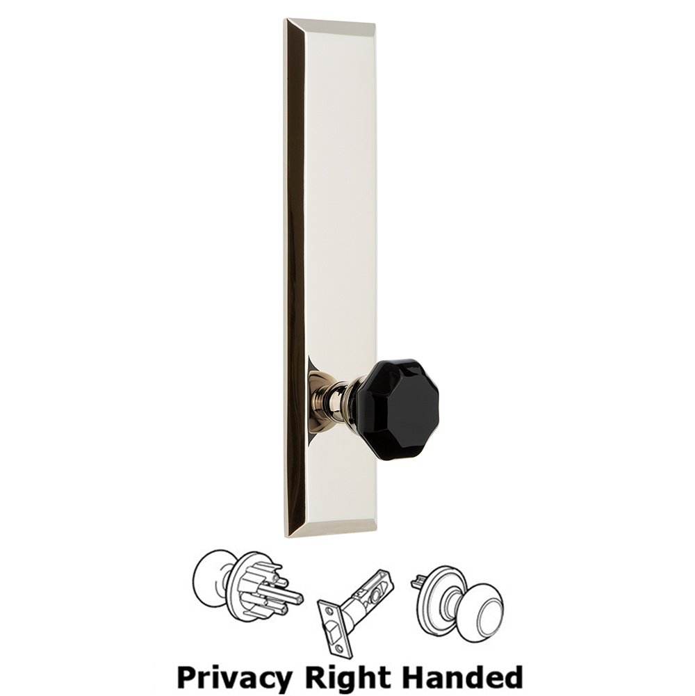 Privacy Fifth Avenue Tall Plate with Black Lyon Crystal Knob in Polished Nickel