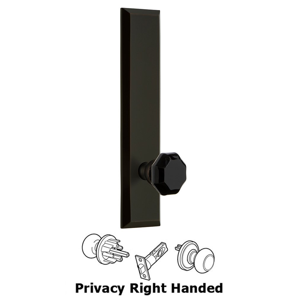 Privacy Fifth Avenue Tall Plate with Black Lyon Crystal Knob in Timeless Bronze