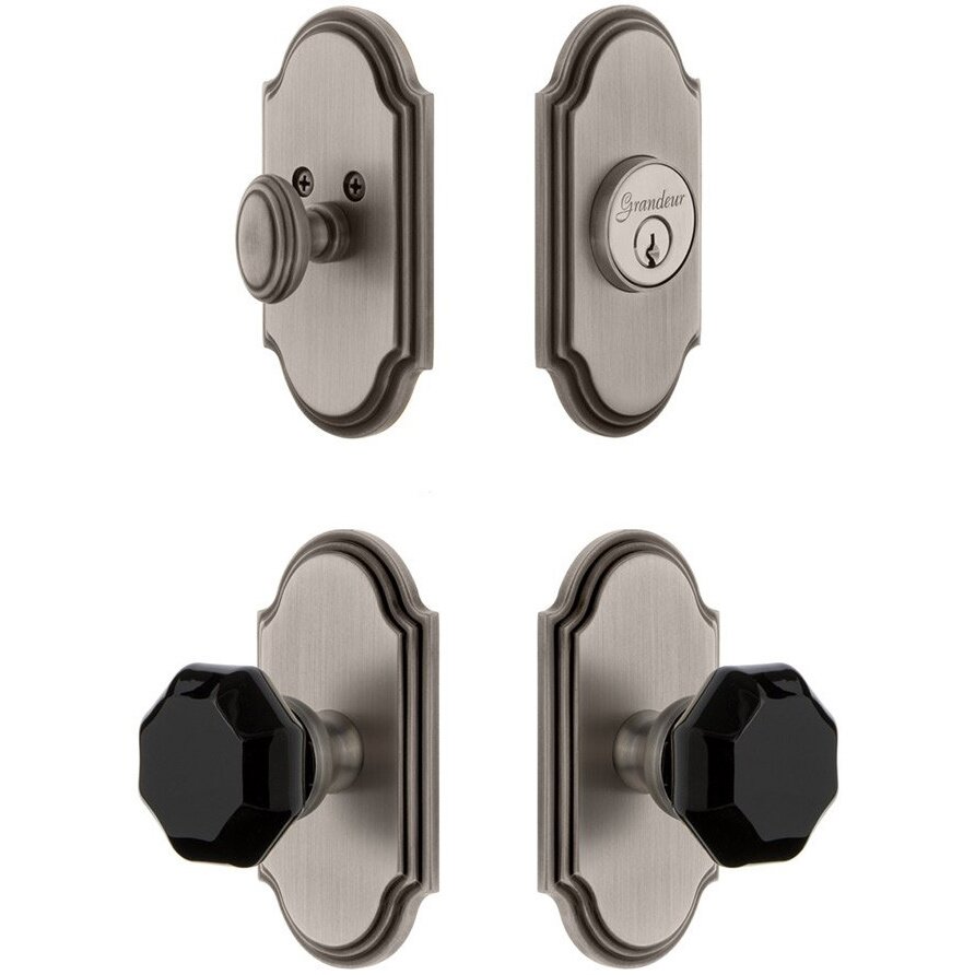 Arc Plate with Lyon Knob and matching Deadbolt in Antique Pewter