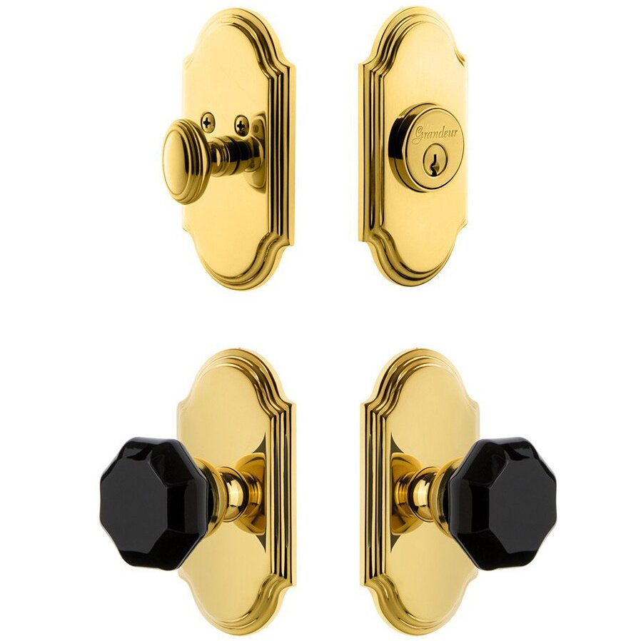 Arc Plate with Lyon Knob and matching Deadbolt in Lifetime Brass