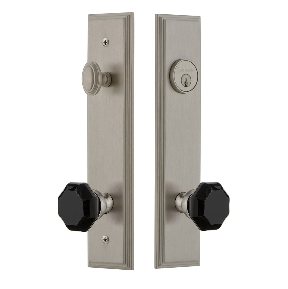 Tall Plate Complete Entry Set with Lyon Knob in Satin Nickel