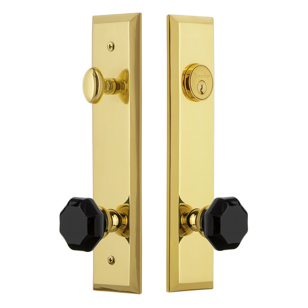 Tall Plate Complete Entry Set with Lyon Knob in Lifetime Brass