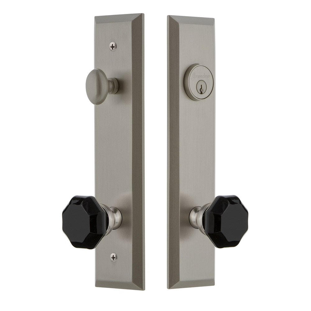 Tall Plate Complete Entry Set with Lyon Knob in Satin Nickel
