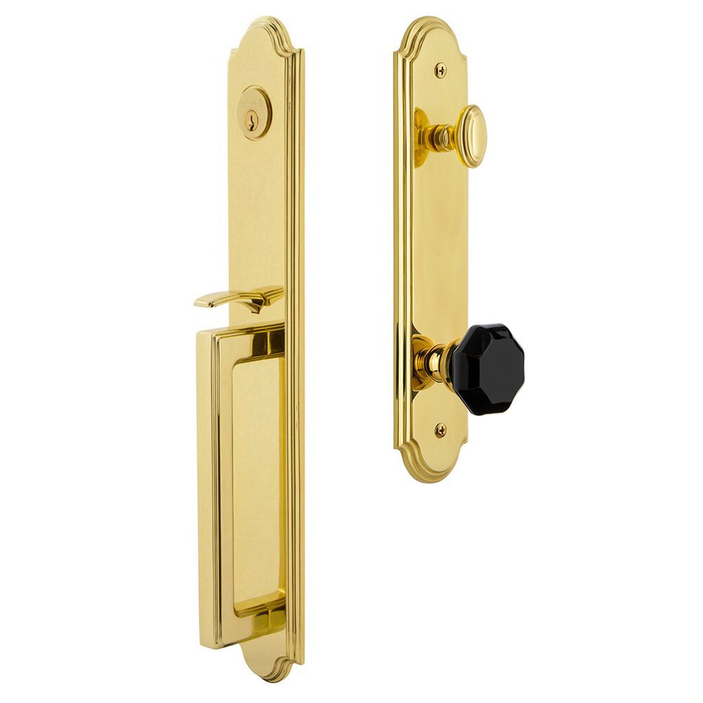 Arc One-Piece Handleset with D Grip and Lyon Knob in Lifetime Brass