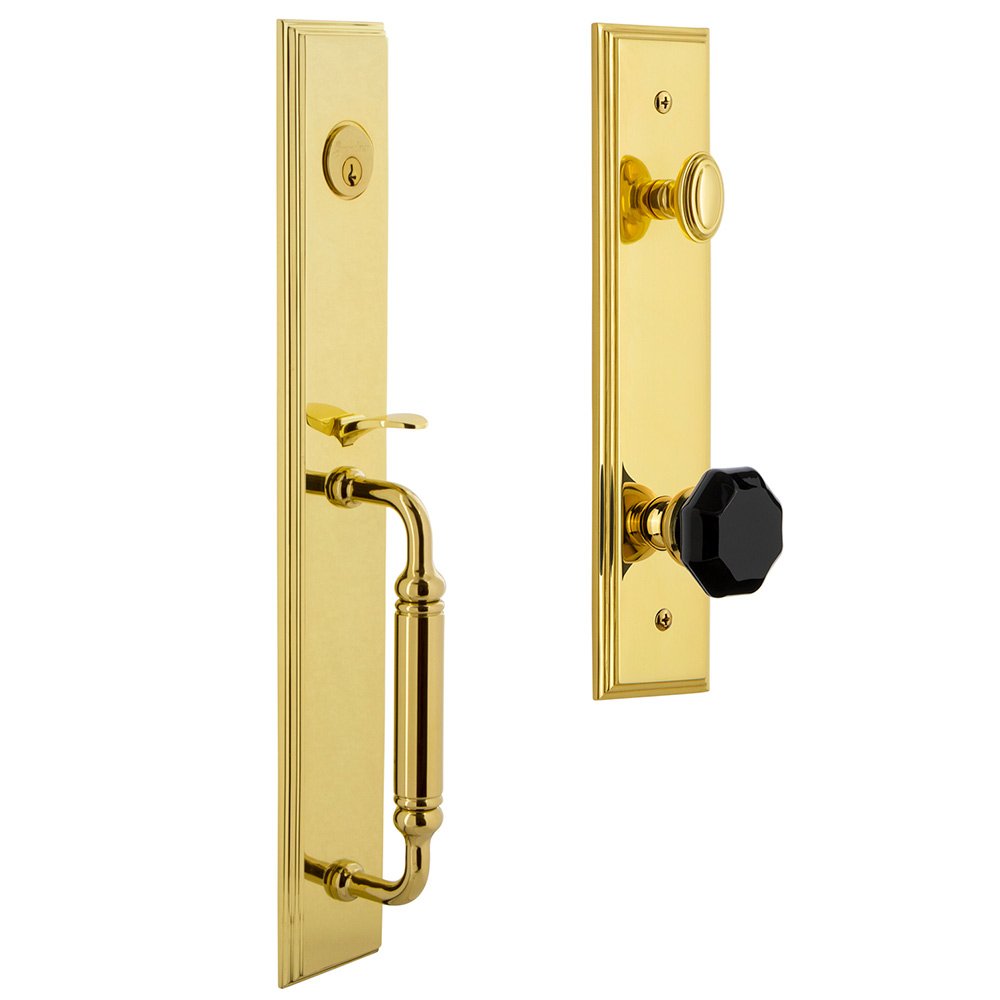 One-Piece Handleset with C Grip and Lyon Knob in Lifetime Brass