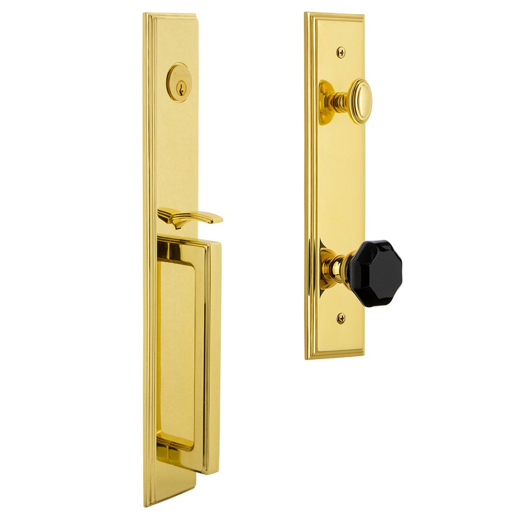 One-Piece Handleset with D Grip and Lyon Knob in Lifetime Brass