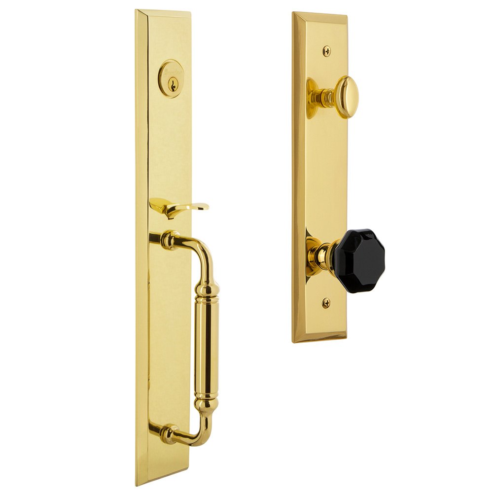 One-Piece Handleset with C Grip and Lyon Knob in Lifetime Brass