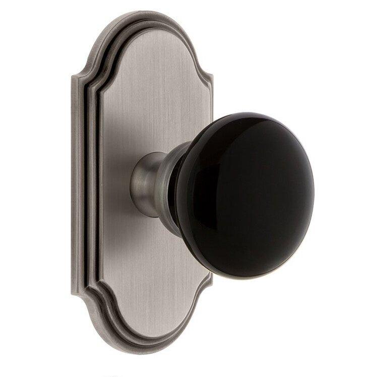 Passage - Arc Rosette with Black Coventry Porcelain Knob in Antique Pewter