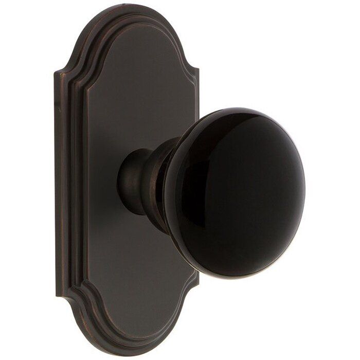 Passage - Arc Rosette with Black Coventry Porcelain Knob in Timeless Bronze
