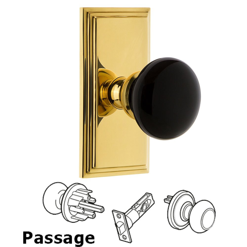 Passage - Carre Rosette with Black Coventry Porcelain Knob in Lifetime Brass