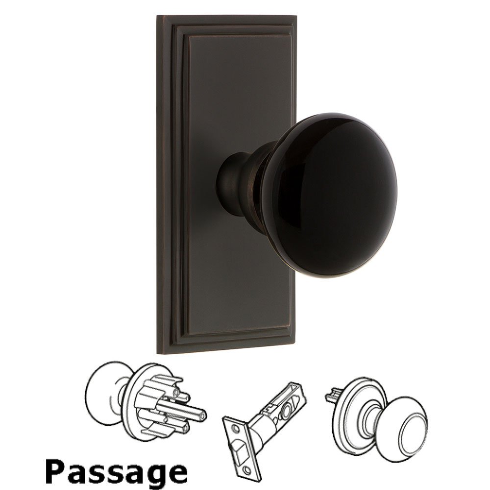 Passage - Carre Rosette with Black Coventry Porcelain Knob in Timeless Bronze