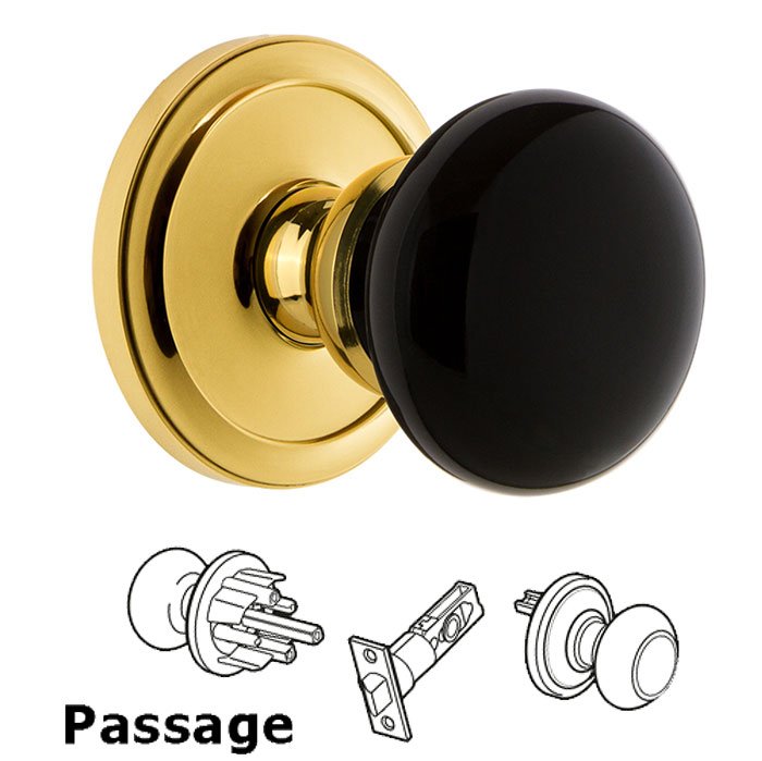 Passage - Circulaire Rosette with Black Coventry Porcelain Knob in Lifetime Brass