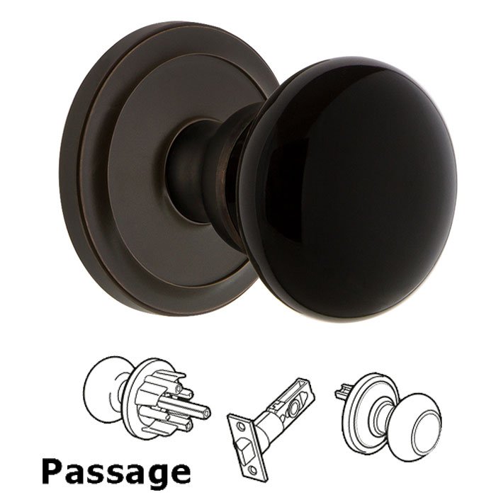 Passage - Circulaire Rosette with Black Coventry Porcelain Knob in Timeless Bronze