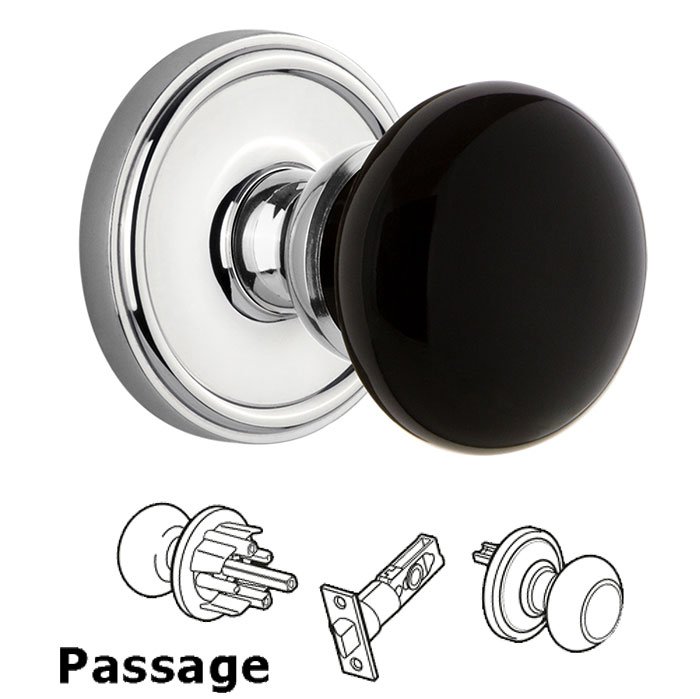 Passage - Georgetown Rosette with Black Coventry Porcelain Knob in Bright Chrome